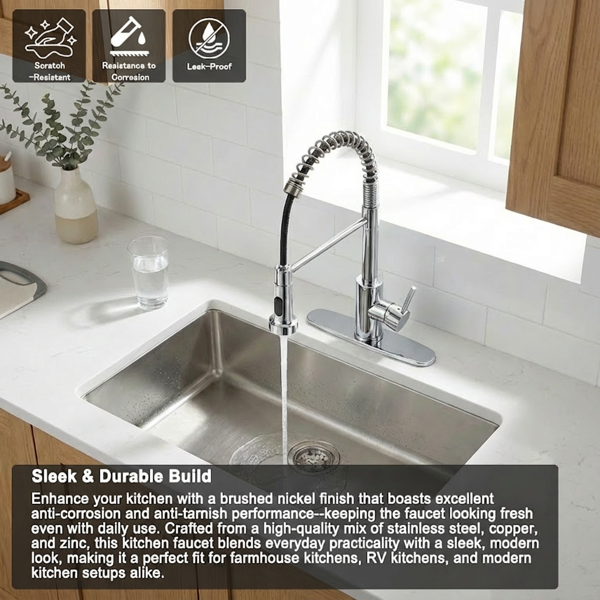 带下拉式喷雾器的厨房水龙头工业1把手1孔或3孔水龙头，适用于农舍露营者洗衣设施Rv湿吧水槽，不锈钢，铬【周末不发货，TK/TEMU订单仅支持自提】-8