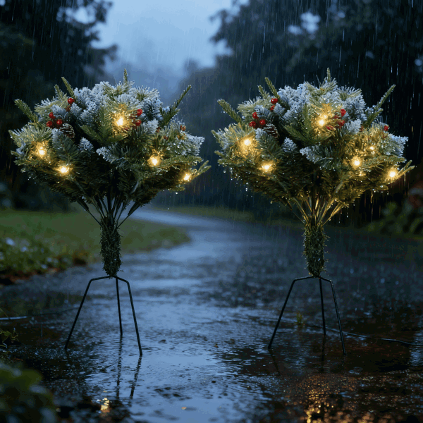 （自提可发加拿大，temu&tk下自提单）仿真圣诞树，配备8种灯光模式，50颗暖光LED灯，自动定时功能及IP44防水等级，电池供电，适用于室内外装饰。-4