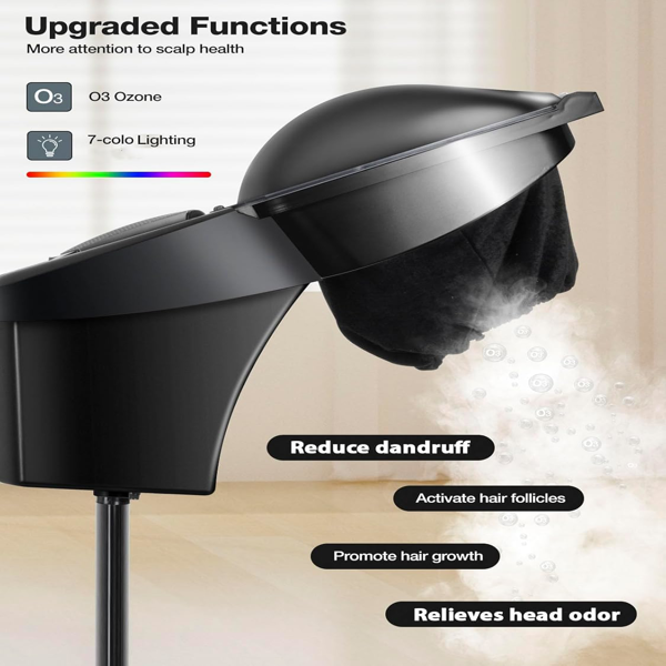 深层护理发蒸器，配备七色灯光与臭氧功能，微雾头皮保湿蒸汽仪，带可调温度，含3顶发帽及芳香疗法喷嘴，适用于肌肤与头发护理-7