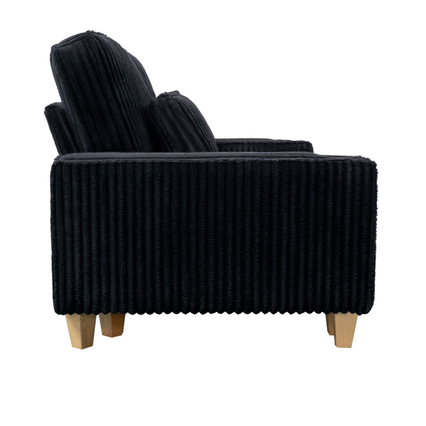 深座三人座灯芯绒沙发，配拉丝不锈钢杯架及3个装饰靠枕，现代舒适客厅沙发-8