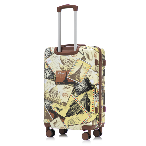 20"/24"/28" 3件套 PC 旋转轮行李箱，登机箱，带印花图案和密码锁（城市邮票）-13