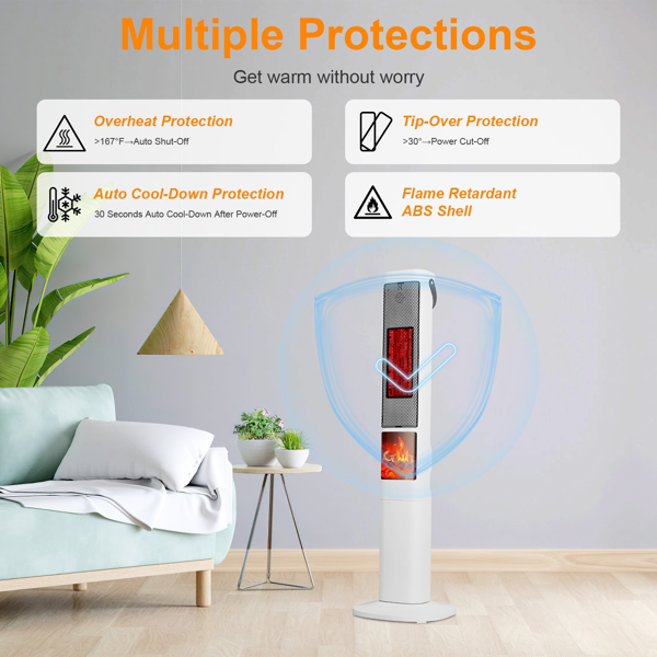 （物流随机发，自提可发加拿大）快速加热摇头式取暖器 - 120° 广角 升温提速 30%，3D 火焰效果，5 档定时 + 遥控操作，安全静音设计 适用于卧室 / 办公室-10