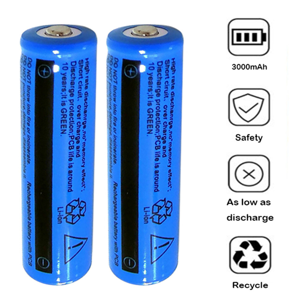 4块3000mAh 18650可充电电池+2个USB充电器套装用于手电筒头灯-11