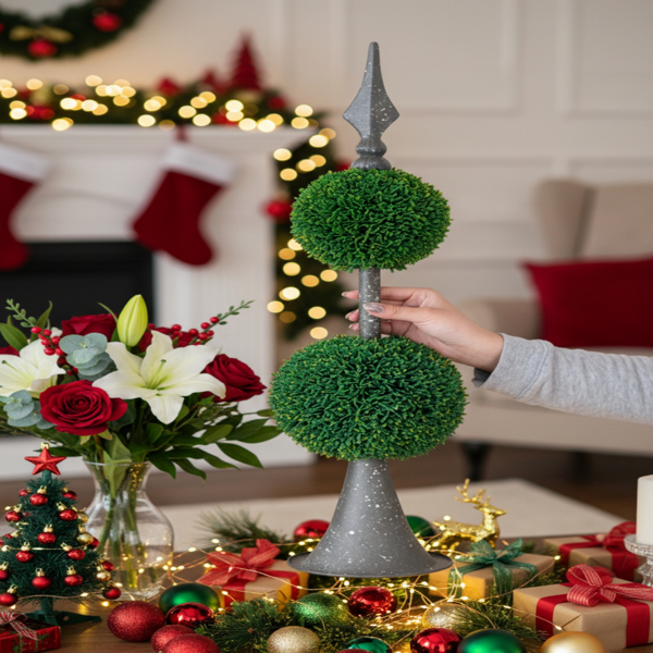 双层人造植物D7x26.5“金属螺旋圆形球上的自然球体装饰家居办公桌装饰FBA发货-6