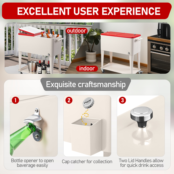 80QT 红色盖子 奶白色箱体 冷冻保温推车 87.5*38.5*91cm 长方形 塑料箱体 铁脚管 冷冻保温-11