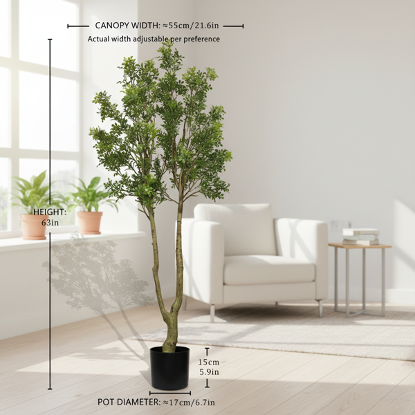 5.2英尺高仿真树人造植物郁郁葱葱的常绿植物枝叶鲜绿树干自然装饰性盆栽适合室内/办公室/客厅/玄关装饰FBA发货-12