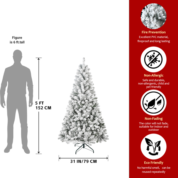 7英尺植绒圣诞树 – 人造雪景圣诞树，1022个树枝，饱满的PVC材质，坚固的金属支架，营造冬日仙境般的家居、办公室或公寓装饰-4