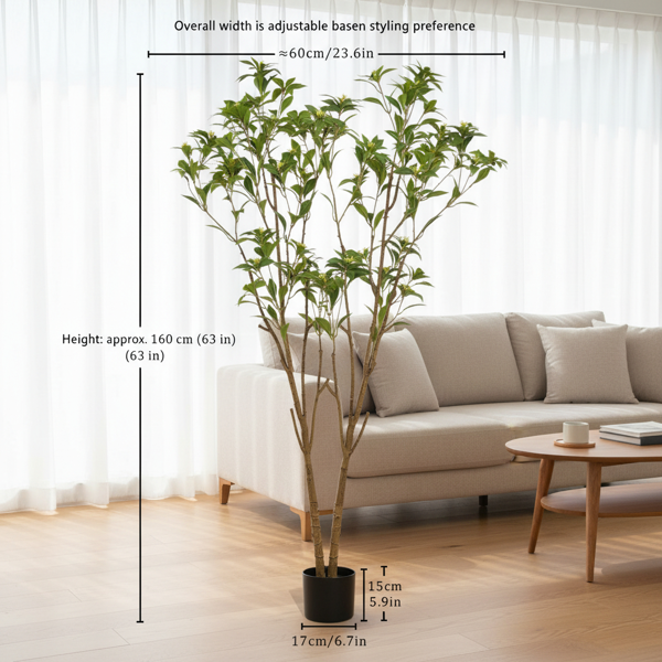 5.2英尺仿真柑橘树人造植物逼真树叶与小花假树完美家居装饰办公室、客厅、门廊、地板装饰 FBA发货-12