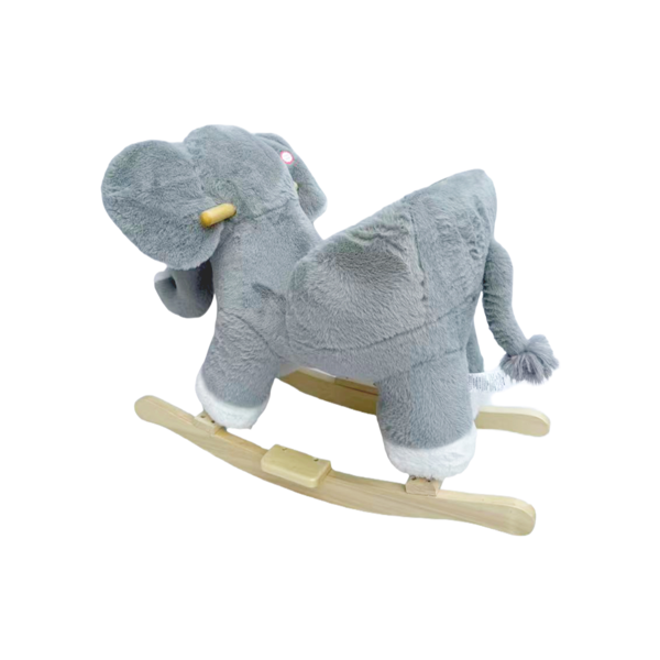 儿童骑乘摇摇马玩具，带摇篮曲，大象造型，配有手偶和安全带，适合1-3岁儿童，柔软毛绒面料，灰色，通过CPC认证-5