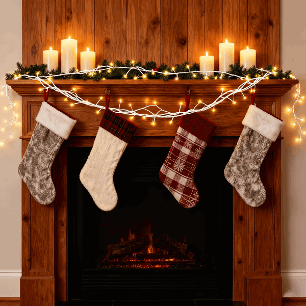 （自提可发加拿大，temu，tk下自提单）-发光桦树花环，7.87英尺（约2.4米）长，含144颗暖白LED灯珠，8种模式可选，配备遥控器与定时器，IP45防水等级柔性枝条，适用于家居装饰。-3