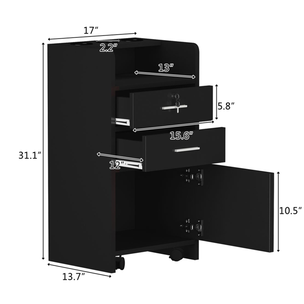 【同款编码：92007726】美容美发沙龙折叠抽屉spa三层柜设备  带锁 黑色-8