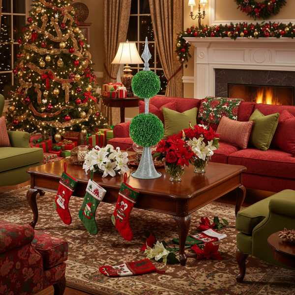 双层人造植物D7x26.5“金属螺旋圆形球上的自然球体装饰家居办公桌装饰FBA发货-3