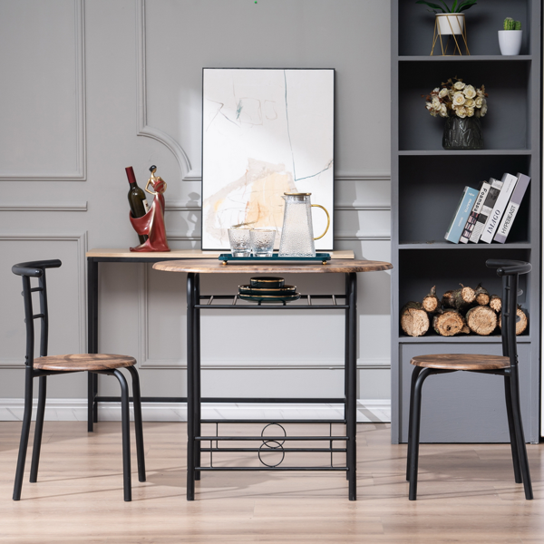 拆装 密度板 铁 火烧木色 黑色烤漆 餐桌椅套装 1桌2椅 椭圆桌面-24