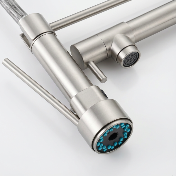 带下拉式喷雾器的厨房水龙头，单把手2功能不锈钢弹簧颈，单孔安装，适用于住宅、商业、房车、酒吧等，刷镍【周末不发货，TK/TEMU订单仅支持自提】-3