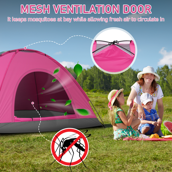 3-4人 芭比粉 手搭便携 露营帐篷 银胶布 玻璃纤维杆 200*200*135cm-11