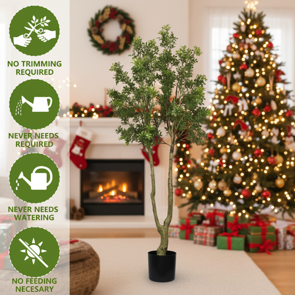 5.2英尺高仿真树人造植物郁郁葱葱的常绿植物枝叶鲜绿树干自然装饰性盆栽适合室内/办公室/客厅/玄关装饰FBA发货-6