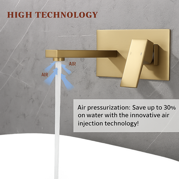 浴室水槽或浴缸的壁挂式水龙头，单柄2孔黄铜粗糙阀门，拉丝金【周末不发货，TK/TEMU订单仅支持自提】-5