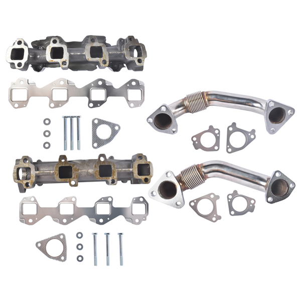 排气歧管 Set of 2 Manifolds with Up Pipes Left + Right Fit for GM 6.6L Duramax Diesel 2001-2016-4