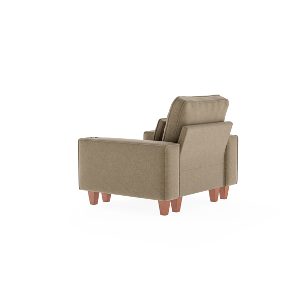 雪尼尔深座单人沙发椅，配拉丝不锈钢杯架与装饰靠枕，现代舒适客厅点缀椅-7