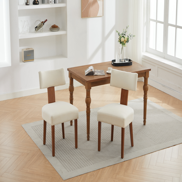 064-两把装亚麻布现代无扶手餐椅，弧形靠背，实木椅腿，适用于餐厅和客厅，米色-16