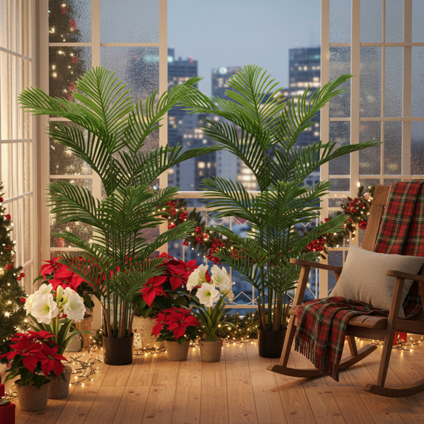 2件套5.2英尺仿真树假热带盆栽植物槟榔棕榈树适用于圣诞节室内室外家居办公室花园装饰FBA发货-4