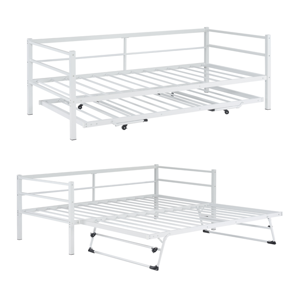 白色 twin 带推拉床 带把手 沙发床 铁床-1