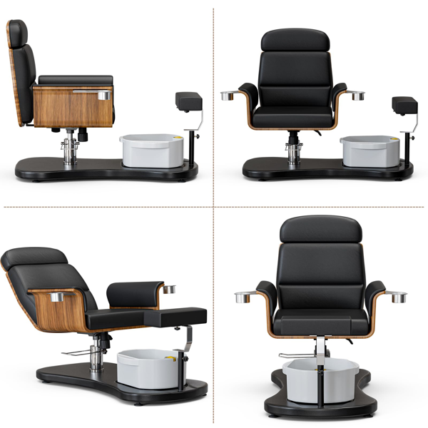 足部护理椅（无需管道安装），符合人体工学的便携式美甲教学站，配备360度旋转可躺式升降足浴椅及足盆，黑色款-3