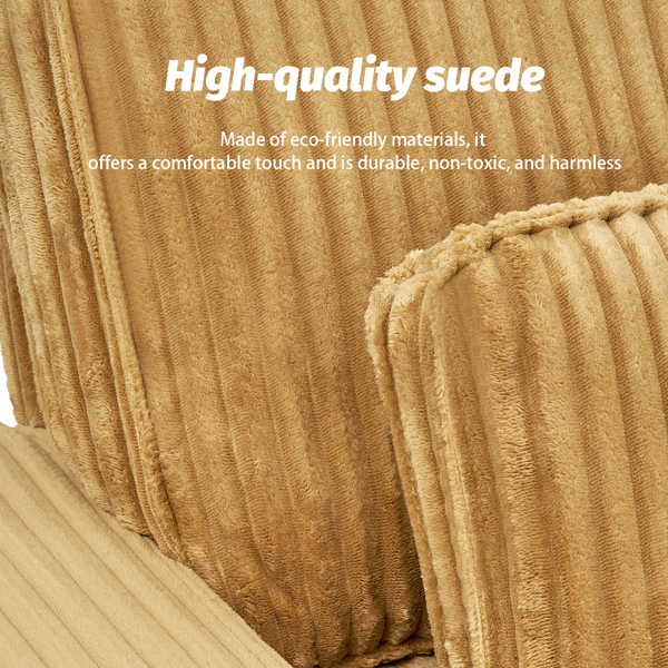 深座灯芯绒双人沙发，配拉丝不锈钢杯架及2个装饰靠枕，舒适客厅双人座沙发-4