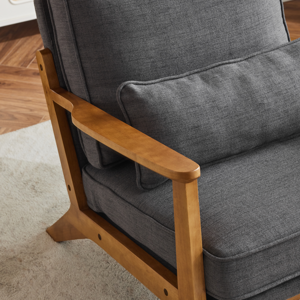 橡木扶手 单人休闲椅 橡木 软包 棉麻 深灰色 室内休闲椅-12