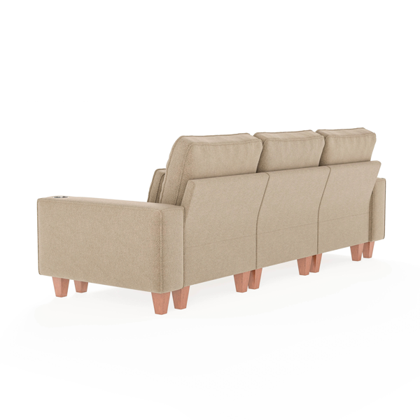 雪尼尔深座三人沙发，配拉丝不锈钢杯架及3个装饰靠枕，现代舒适客厅沙发-9