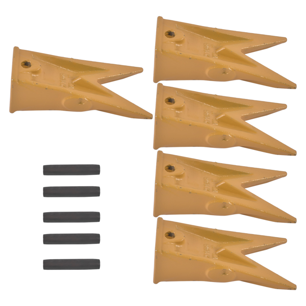 斗齿 Set of 5 X156WTL Twin Tiger Rock Bucket Teeth with P156 Roll Pins Alloy Steel for Skid Steer, Mini Excavators-1