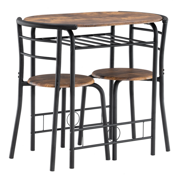 拆装 密度板 铁 火烧木色 黑色烤漆 餐桌椅套装 1桌2椅 椭圆桌面-5