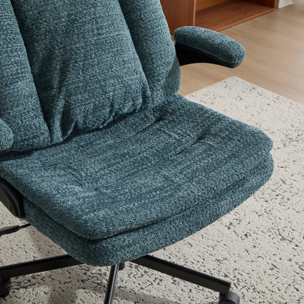 翻转式后背内置动态气囊腰靠十字交叉腿办公椅，宽座办公桌椅带翻转扶手与轮子，现代家用办公室梳妆台深绿色十字交叉腿椅-21