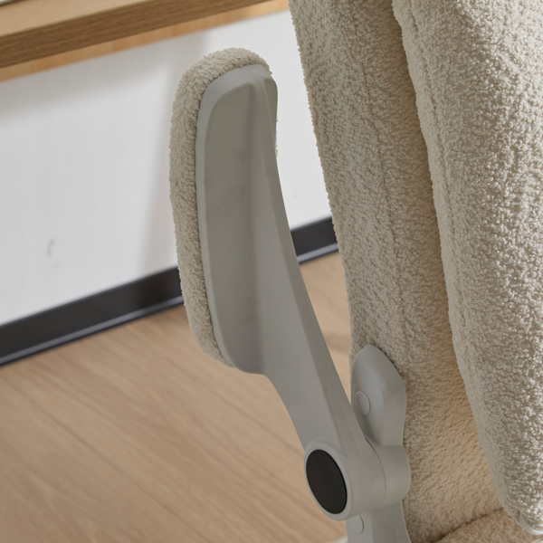 翻转式后背内置动态气囊腰靠十字交叉腿办公椅，宽座办公桌椅带翻转扶手与轮子，现代家用办公室梳妆台米色十字交叉腿椅-16