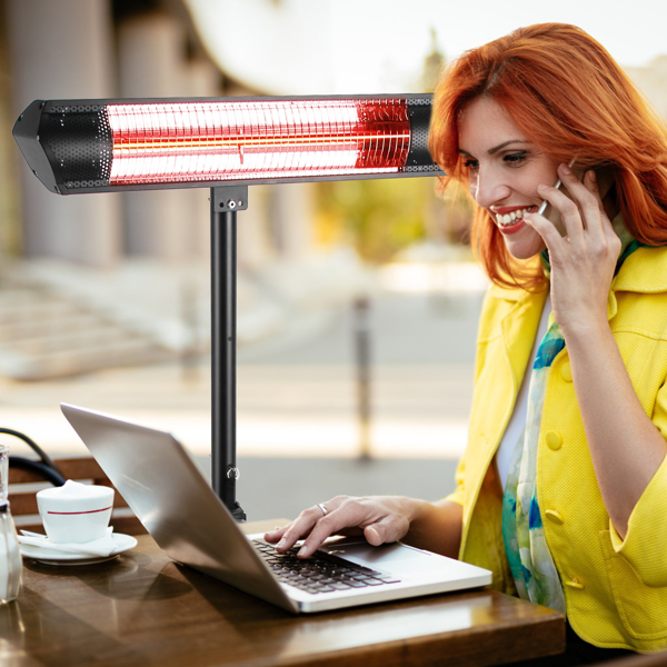 （自提可发加拿大,TK,temu建议下自提单）1500W红外线取暖器（室内外两用），三档温度调节（600W/1000W/1500W），IP65防水等级，配备可调节三脚架壁挂支架，附遥控器及定时器，适用于露台、后院及客厅。-13