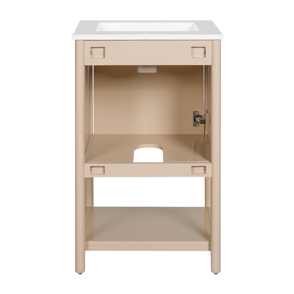 20英寸浴室柜，带陶瓷水槽，独立式单人浴室柜套装，带缓闭门，法式风格。-5
