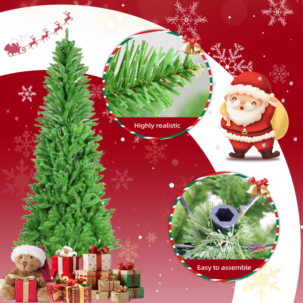 这款5英尺经典铅笔形圣诞树，树高60英寸，造型经典，既适合万圣节也适合圣诞节。它拥有浓密的枝干，能营造逼真的圣诞装饰效果。-12