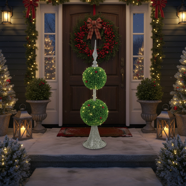 双层人造植物D7x26.5“金属螺旋圆形球上的自然球体装饰家居办公桌装饰FBA发货-14