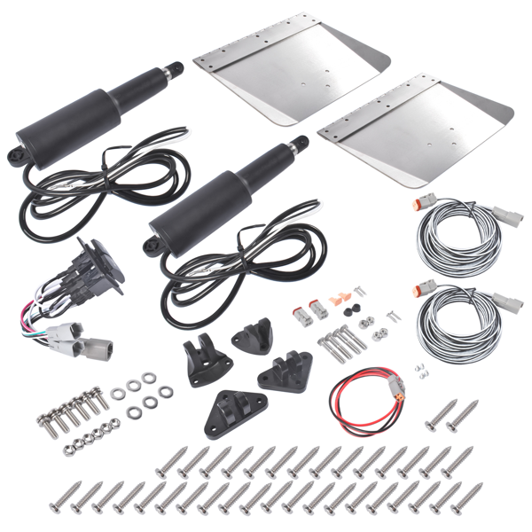 压浪板执行器 9"x12" Standard Trim Tab Kit 12V with Double Rocker Switch Fit for Boat 16-25ft 15101-104-3