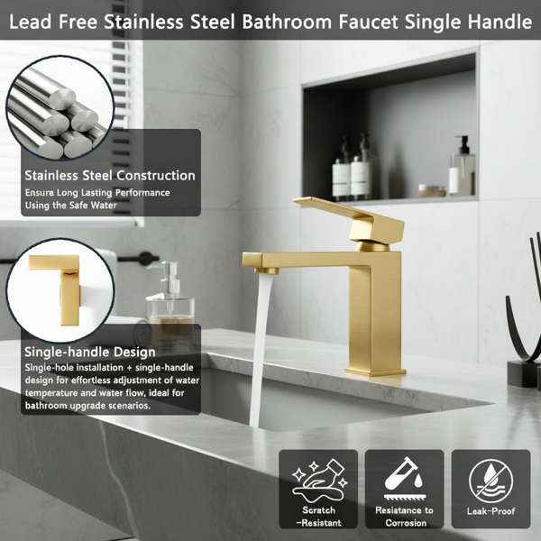 单柄浴室水龙头卫生间水龙头不锈钢单孔-T20，拉丝金【周末不发货，TK/TEMU订单仅支持自提】-9