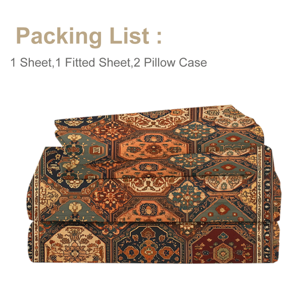 自产组合（床单+床笠+枕套四件套侧边印花））古老花纹 美国小号（temu仅可自提）-3