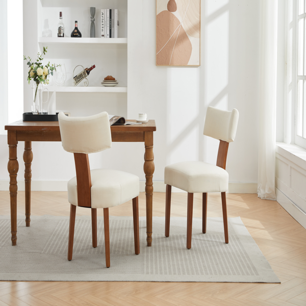 064-两把装亚麻布现代无扶手餐椅，弧形靠背，实木椅腿，适用于餐厅和客厅，米色-17