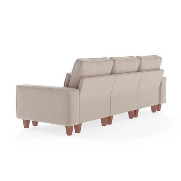 雪尼尔深座三人沙发，配拉丝不锈钢杯架及3个装饰靠枕，现代舒适客厅沙发-9