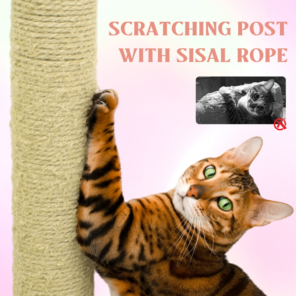 71英寸花朵猫树，带大型猫窝、可拆卸花朵垫和粉色吊床-5