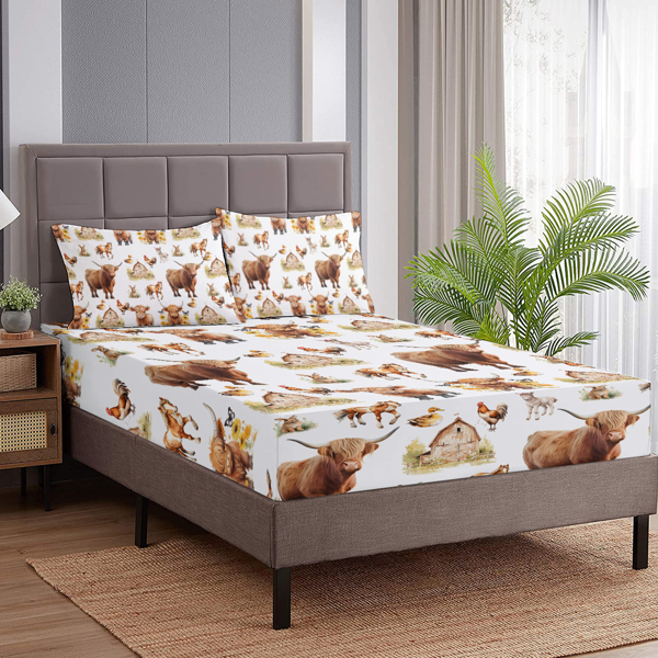 直销组合（床笠+枕套三件套侧边印花）小牛鸭子 美国小号（temu仅可自提）-6