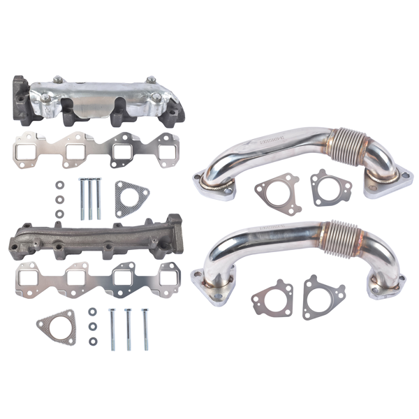 排气歧管 Set of 2 Manifolds with Up Pipes Left + Right Fit for GM 6.6L Duramax Diesel 2001-2016-1