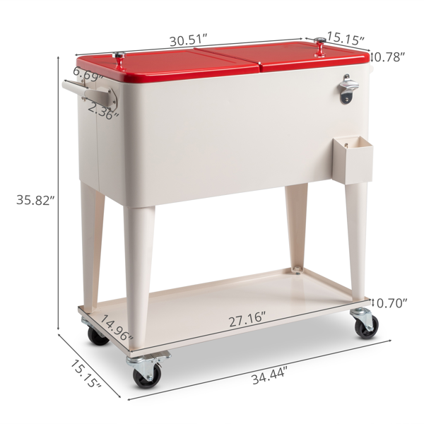 80QT 红色盖子 奶白色箱体 冷冻保温推车 87.5*38.5*91cm 长方形 塑料箱体 铁脚管 冷冻保温-4