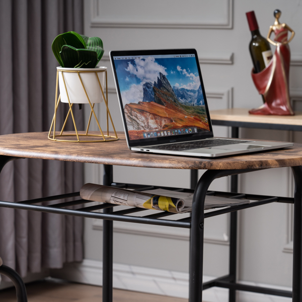 拆装 密度板 铁 火烧木色 黑色烤漆 餐桌椅套装 1桌2椅 椭圆桌面-27