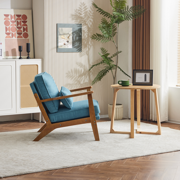 橡木扶手 单人休闲椅 橡木 软包 棉麻 藏青色 室内休闲椅-12
