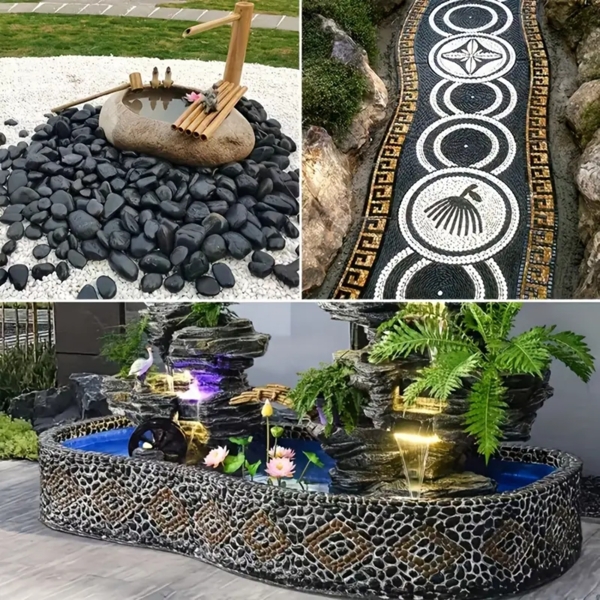 园林户外景观石头、庭院，人行道石头,植物盆景石头、花瓶、工艺品石头 1-3 英寸,38磅(黑色)-9